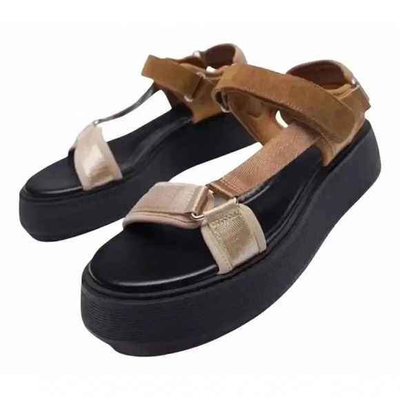 NWT ZARA LEATHER LUG  SOLE STRAPPY SANDAL 40 - Picture 1 of 4